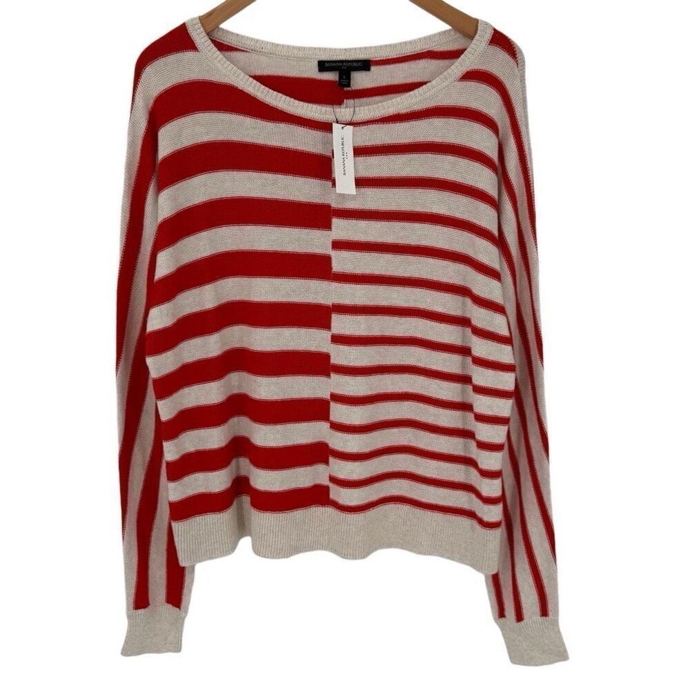 Banana‎ Republic Factory Stripe Long Dolman Sleeve Sweater Red Ivory Women Large